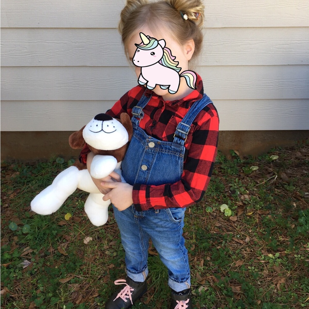 Overall pants plaid shirt